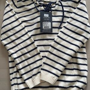 Kids striped hooded Knit Sweater - Navy & Cream